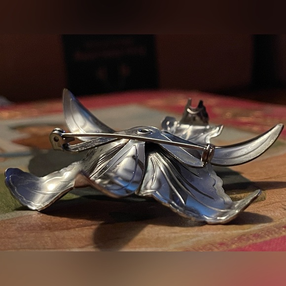 Vintage Art Nouveau Style Silver Tone large Lily Flower Brooch 🌺 - Picture 3 of 14